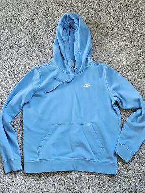Nike Light Blue Crewneck Hoodie with White Logo